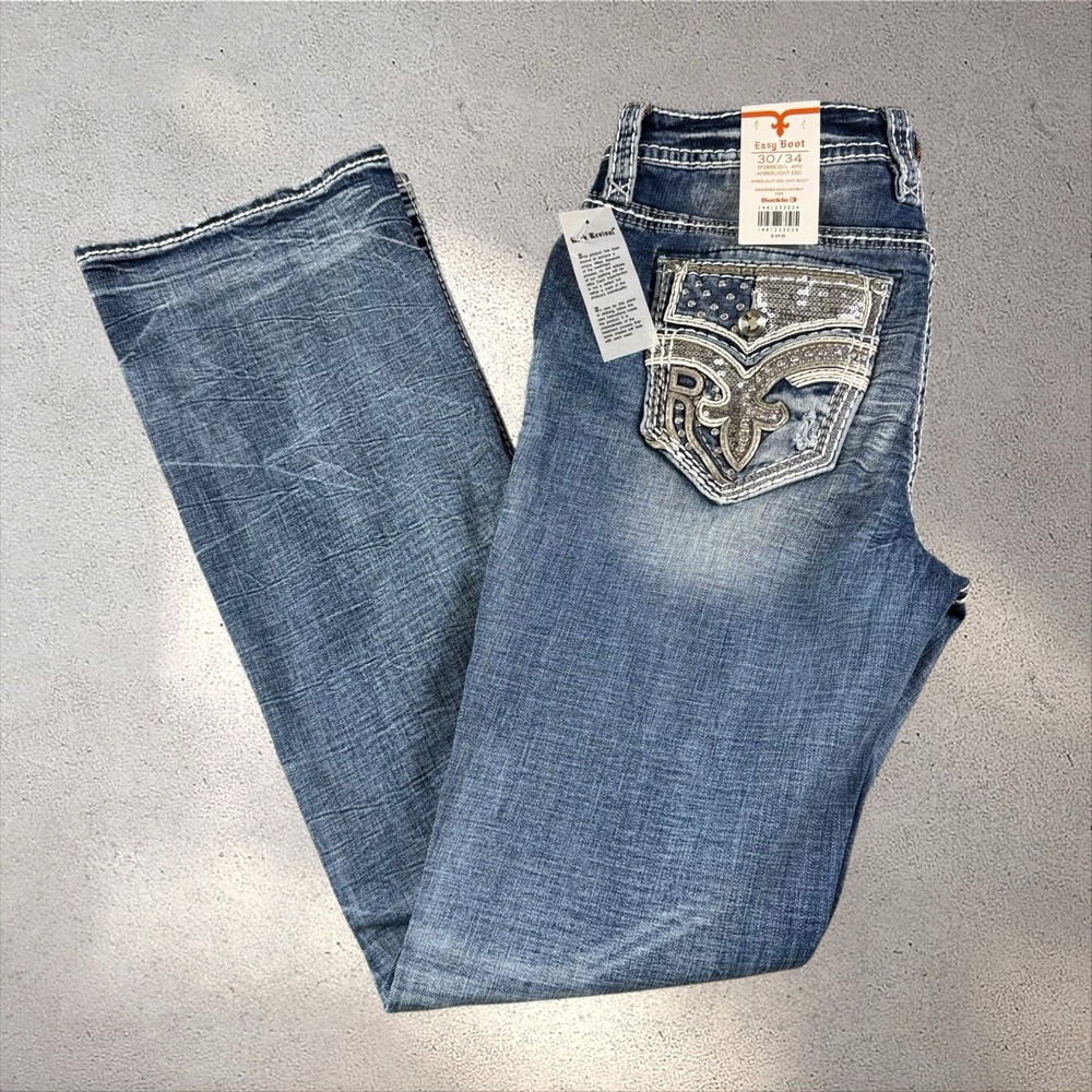 NWT Rock Revival Amberlight Easy Boot Jeans Women's 30x34 30L Bootcut Denim